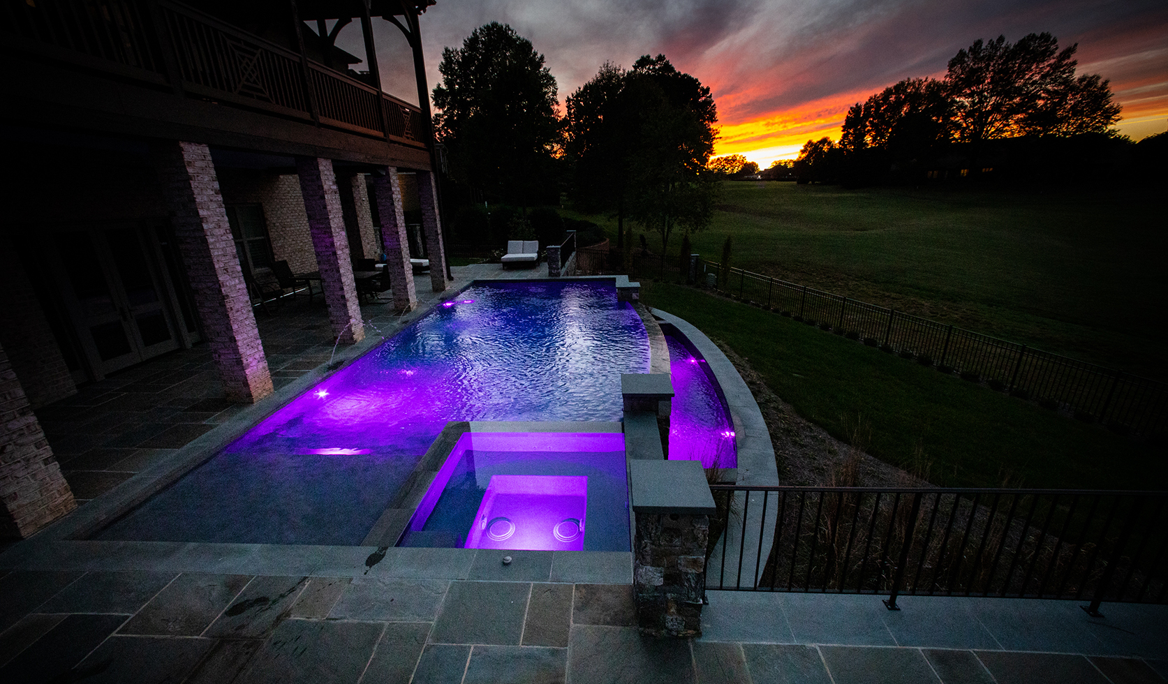 Night Shot of Custom Pool