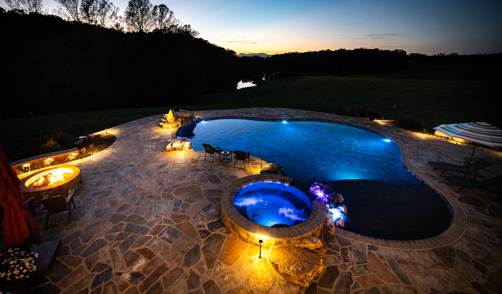 Stokes Custom Pool Blue Lighting